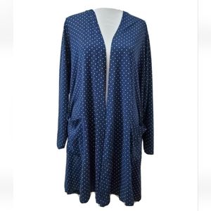 LulaRoe White Polka Dot Navy Blue Long Cardigan Sweater Size 2XL